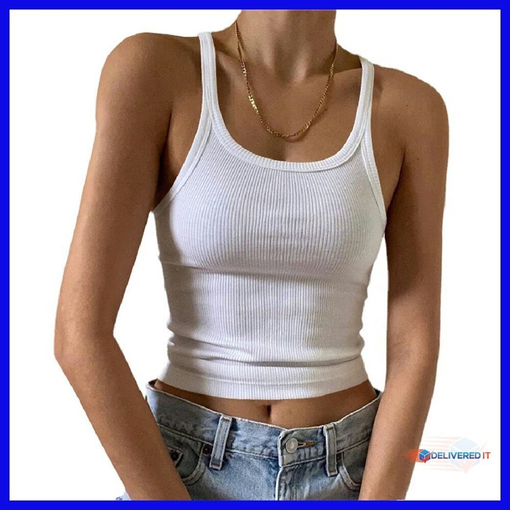 Sleeveless Ribbed Tank Top Form Fitting Scoop Neck Basic Cami